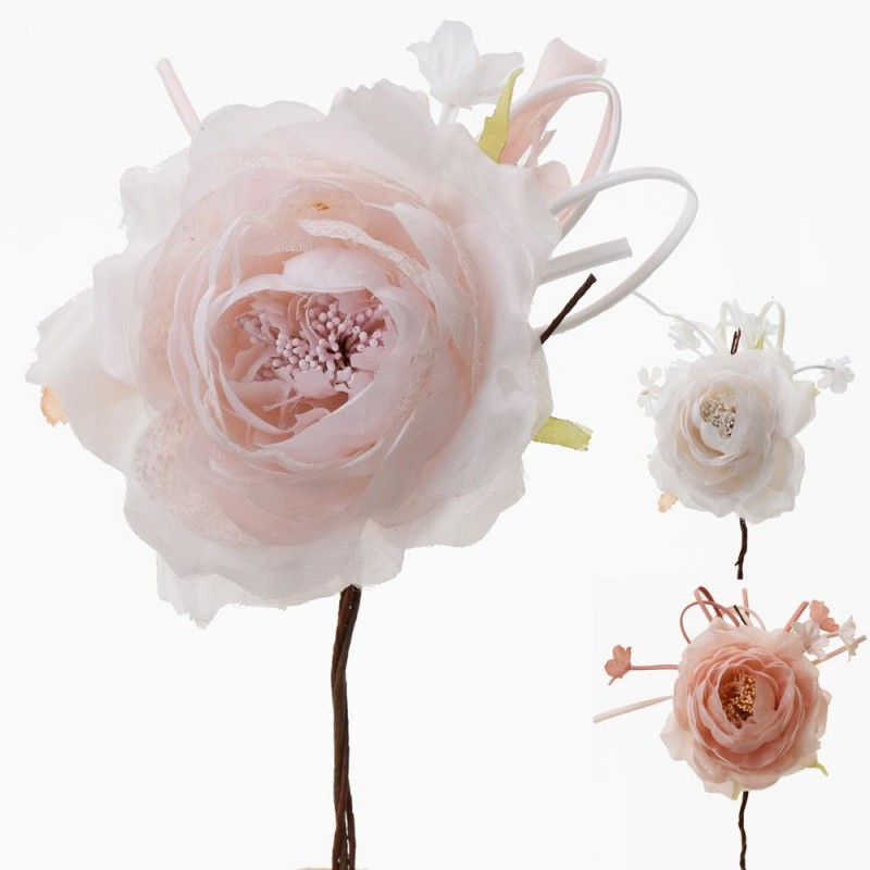 Umelá hlava ruža zdobená mix 3 farby 20cm 1100219